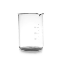 Photo of Empty laboratory beaker on table. Chemical analysis