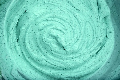Photo of Delicious vegan spirulina ice cream, top view