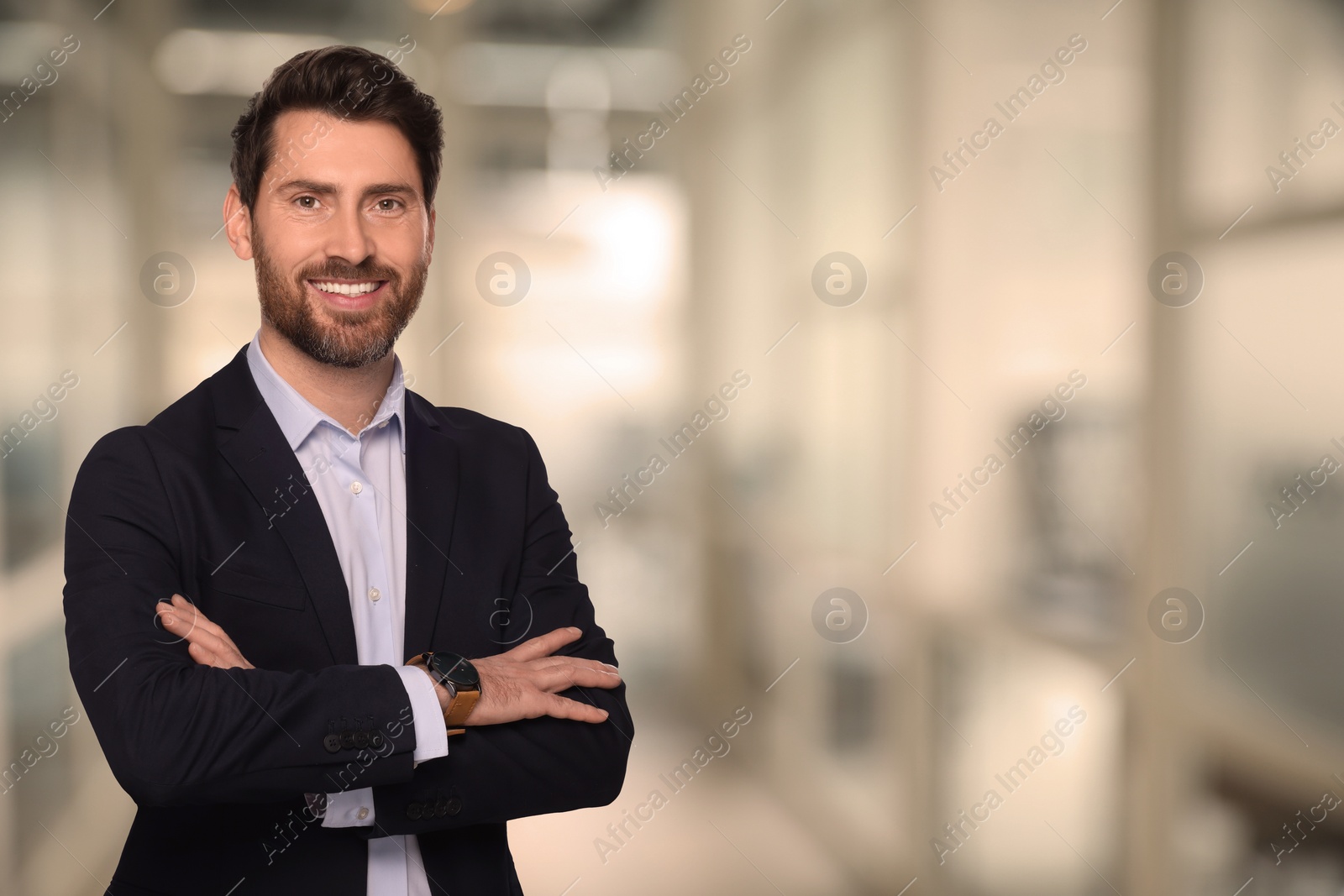 Image of Successful lawyer on blurred background, space for text