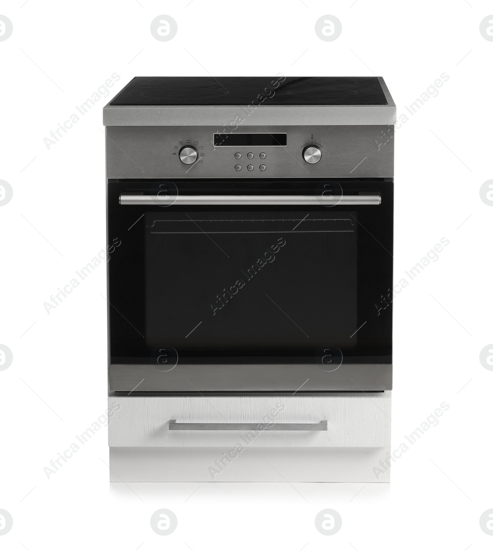 Photo of Modern oven isolated on white. Kitchen appliance