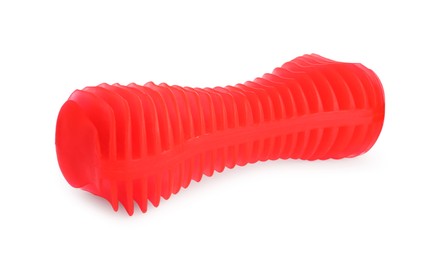 Photo of Red bone toy for pet isolated on white