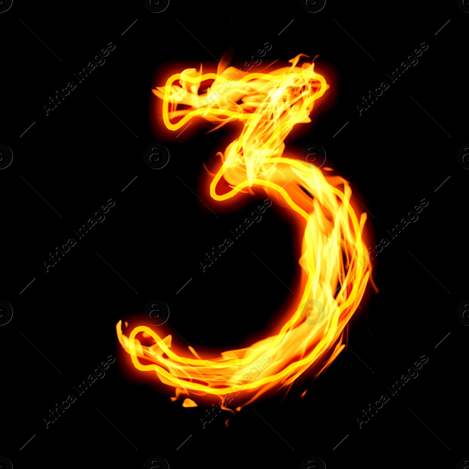 Image of Flaming 3 on black background. Stylized number design