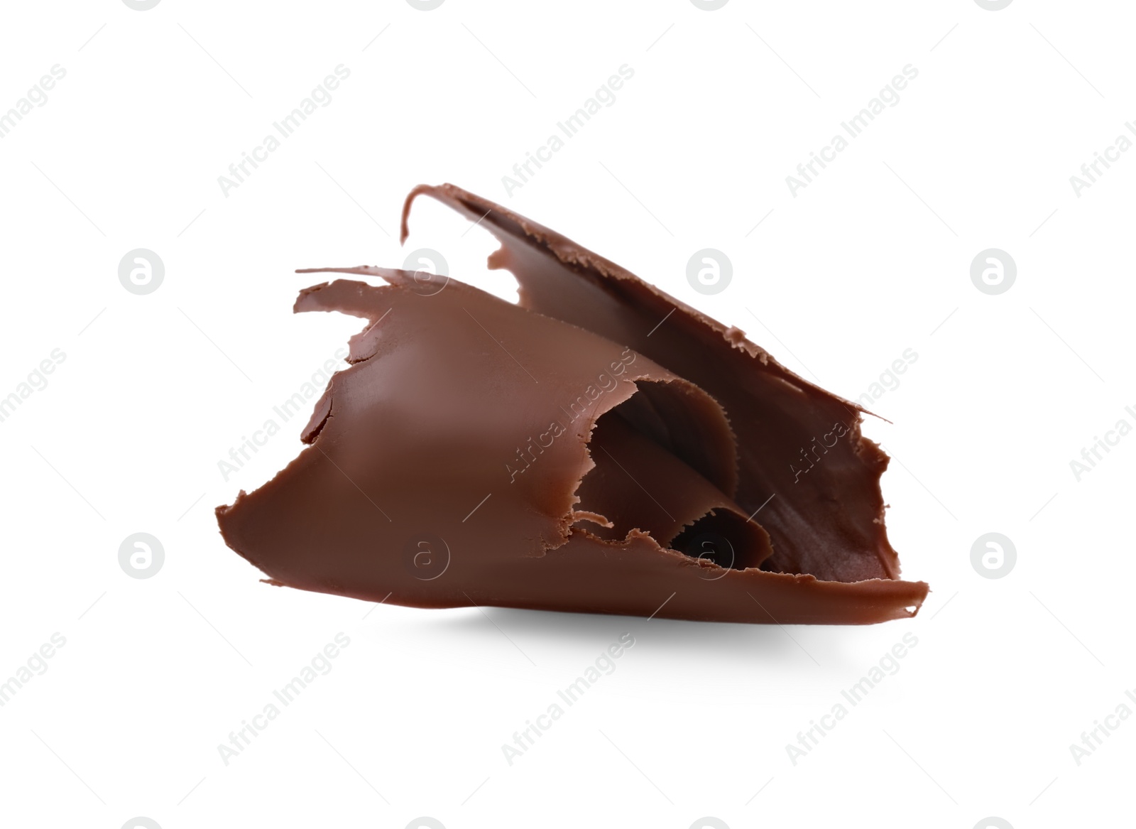 Photo of One tasty chocolate curl isolated on white