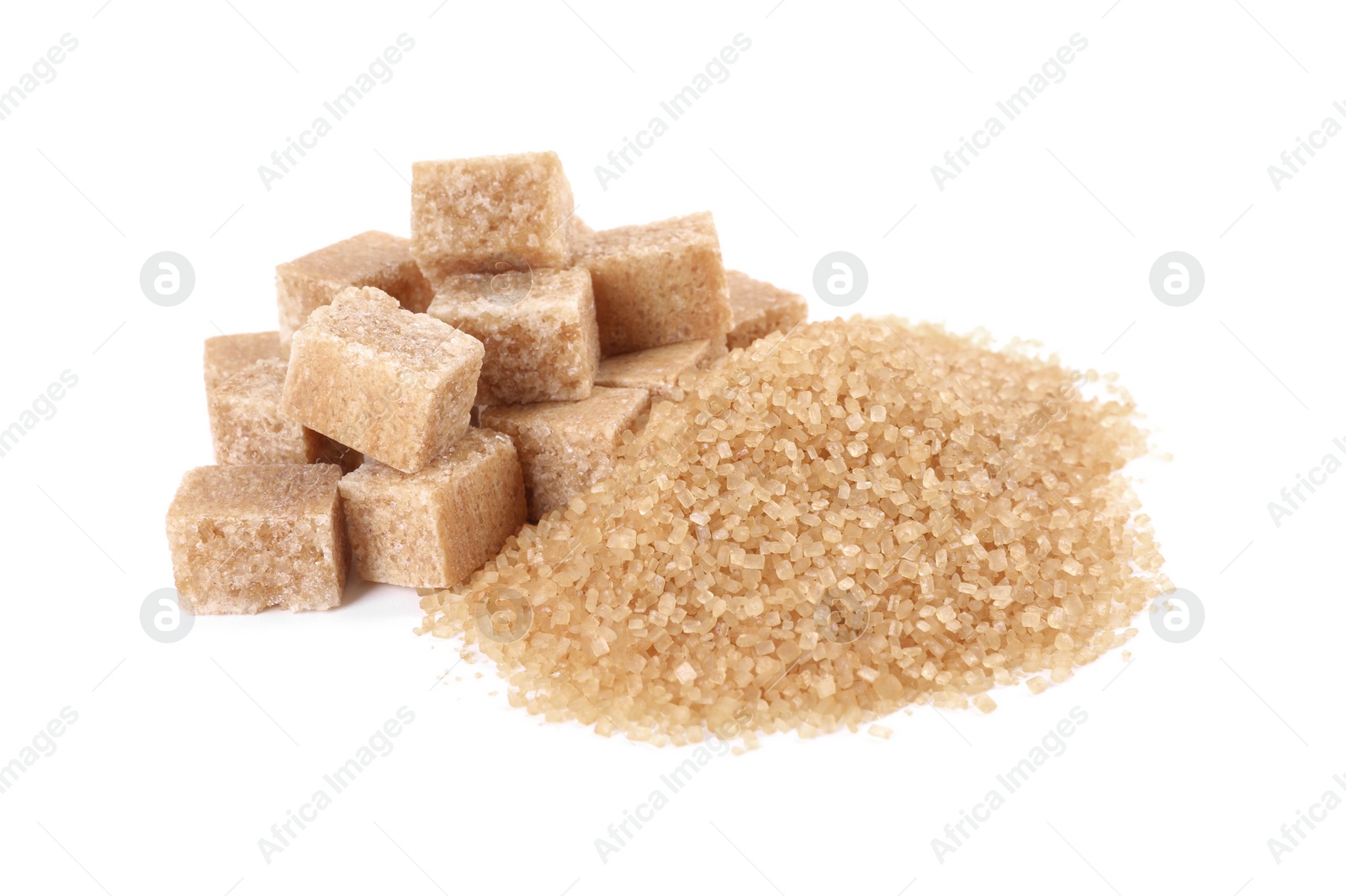 Photo of Different types of brown sugar isolated on white