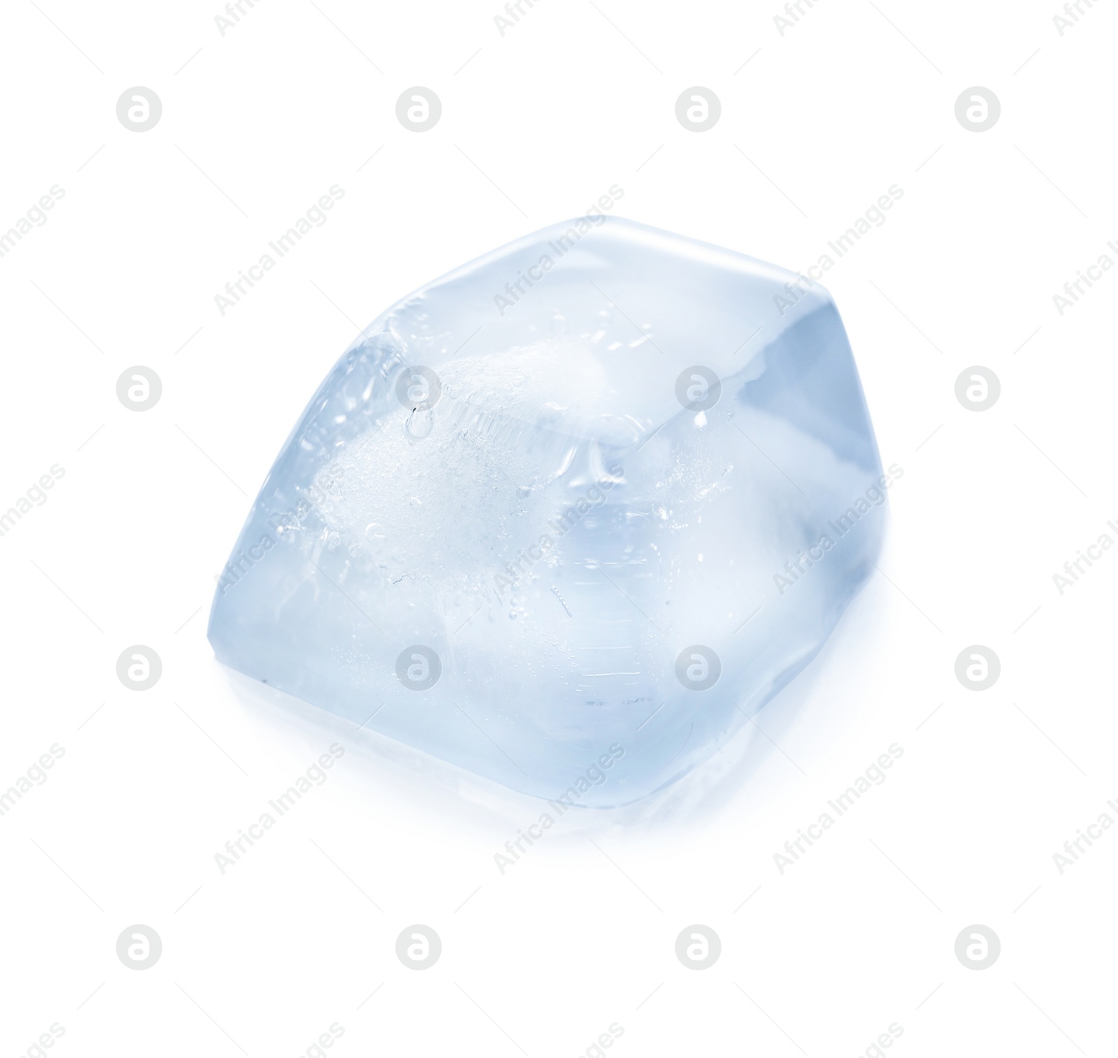 Photo of One crystal ice cube on white background