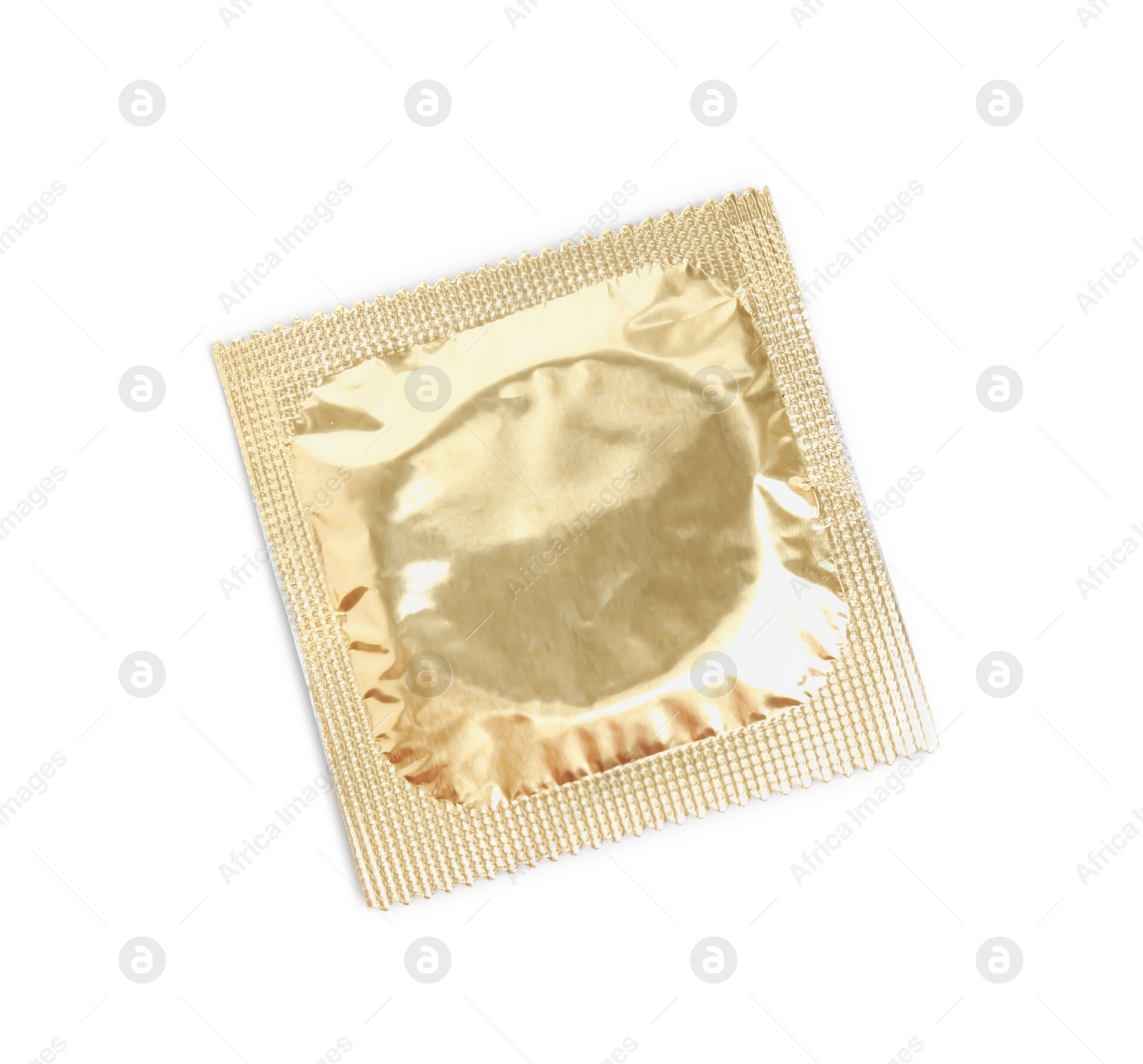 Photo of Condom package isolated on white, top view. Safe sex