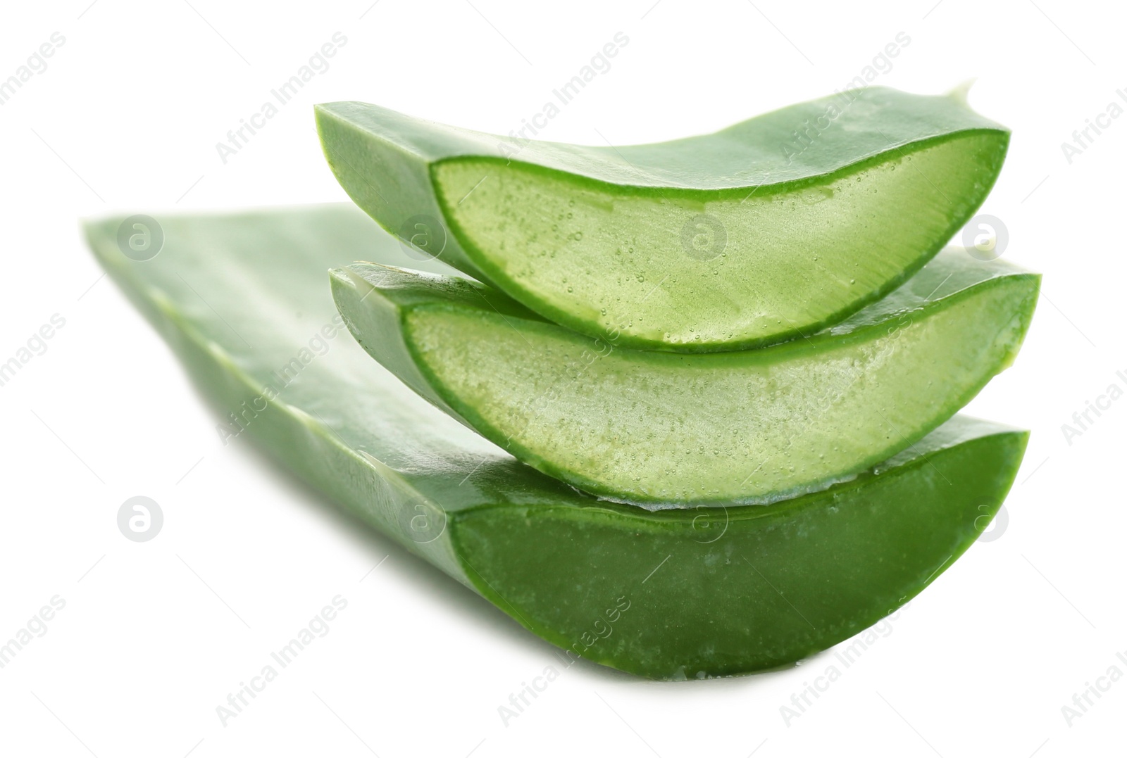 Photo of Slices of aloe vera on white background