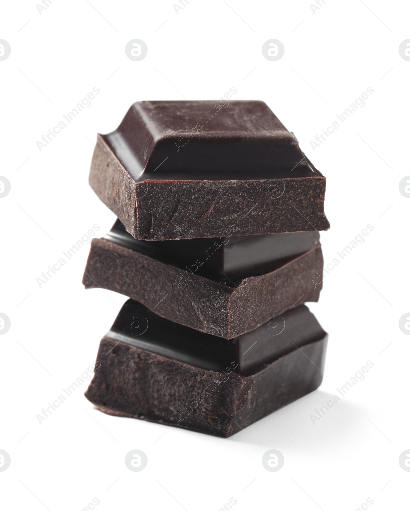 Photo of Pieces of delicious dark chocolate isolated on white