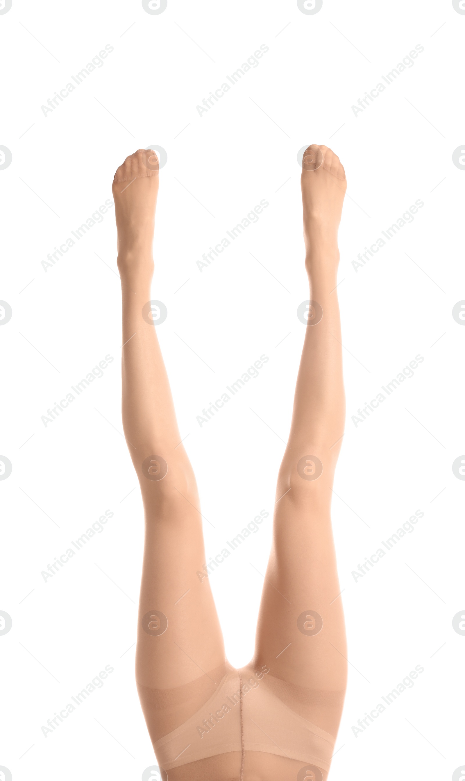 Photo of Woman wearing tights isolated on white, closeup of legs