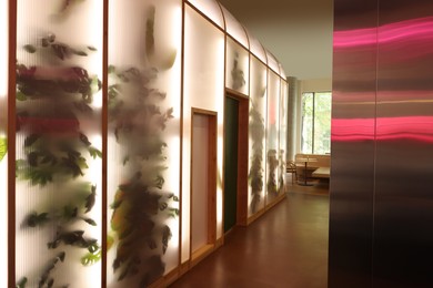 Photo of Stylish hall of modern cafe. Interior design