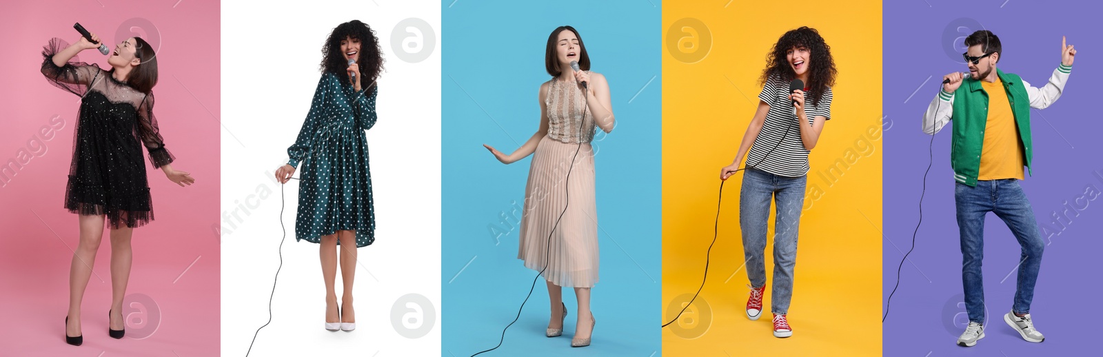 Image of Singers on different color backgrounds, collection of photos