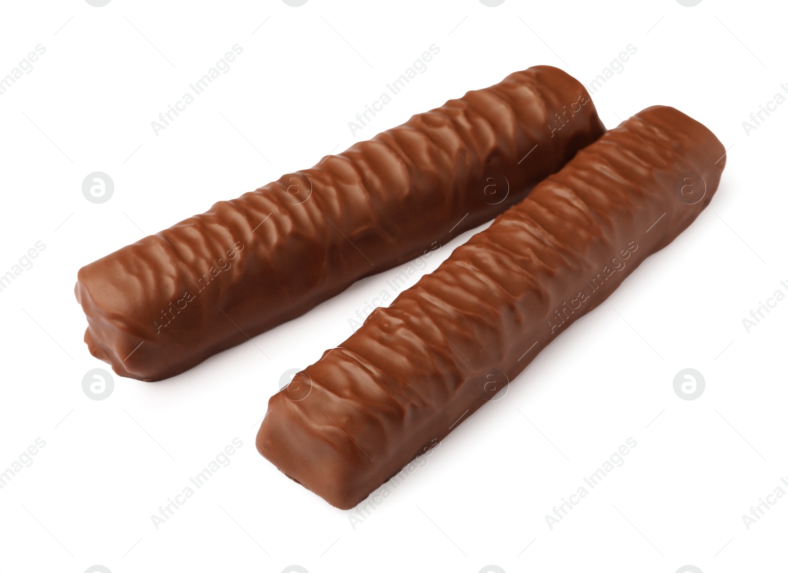 Photo of Sweet tasty chocolate bars on white background