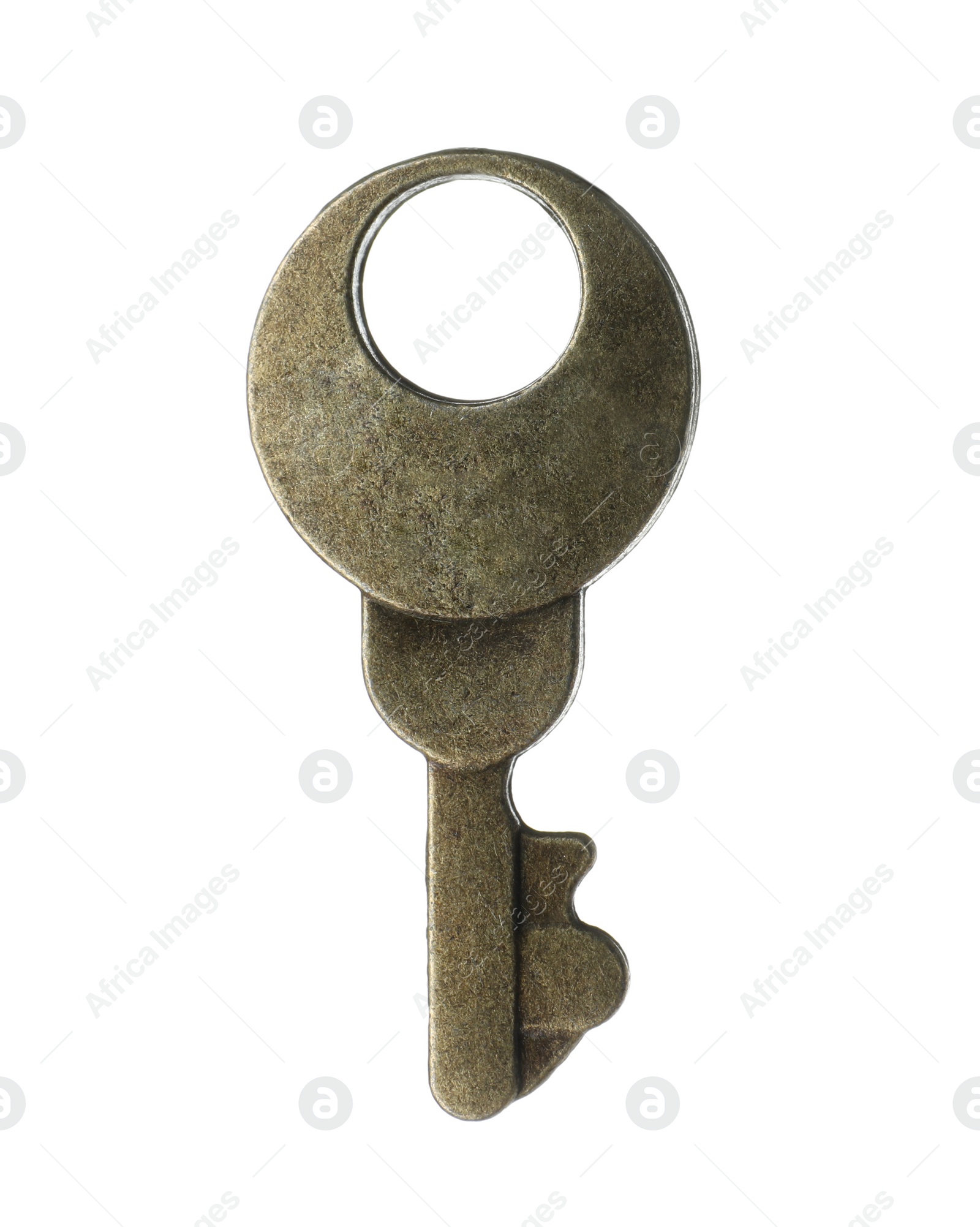 Photo of One bronze vintage key on white background