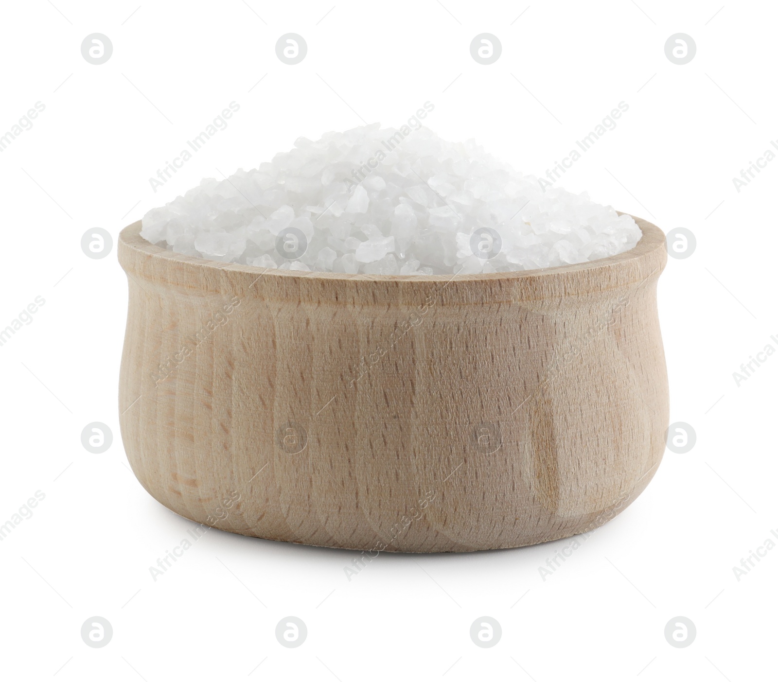 Photo of Natural salt in wooden bowl isolated on white