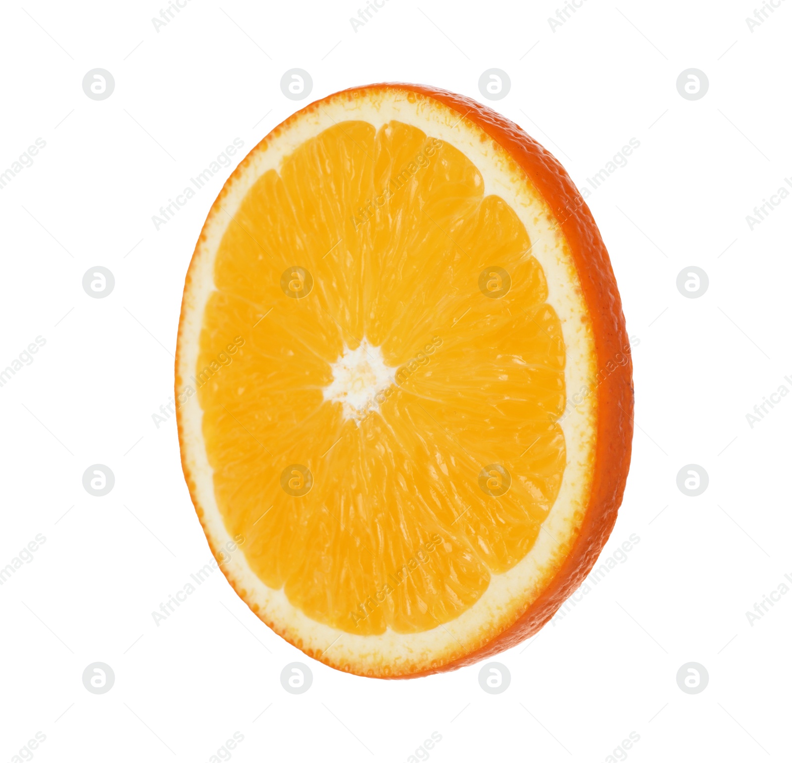 Photo of Fresh juicy orange slice isolated on white