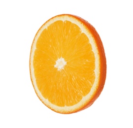 Photo of Fresh juicy orange slice isolated on white