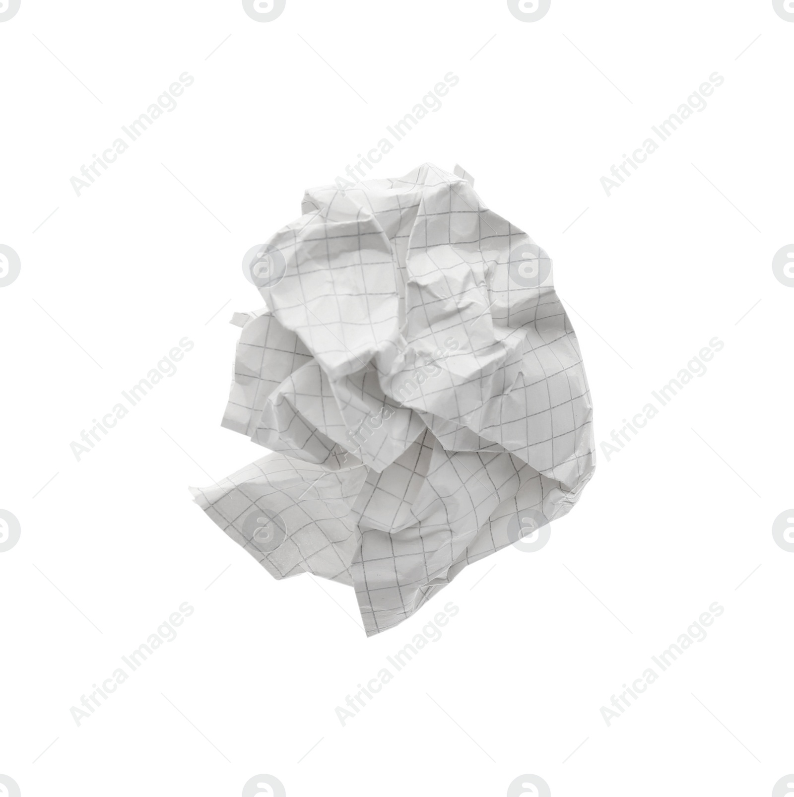 Photo of Crumpled sheet of notebook paper isolated on white, top view