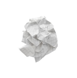 Crumpled sheet of notebook paper isolated on white, top view
