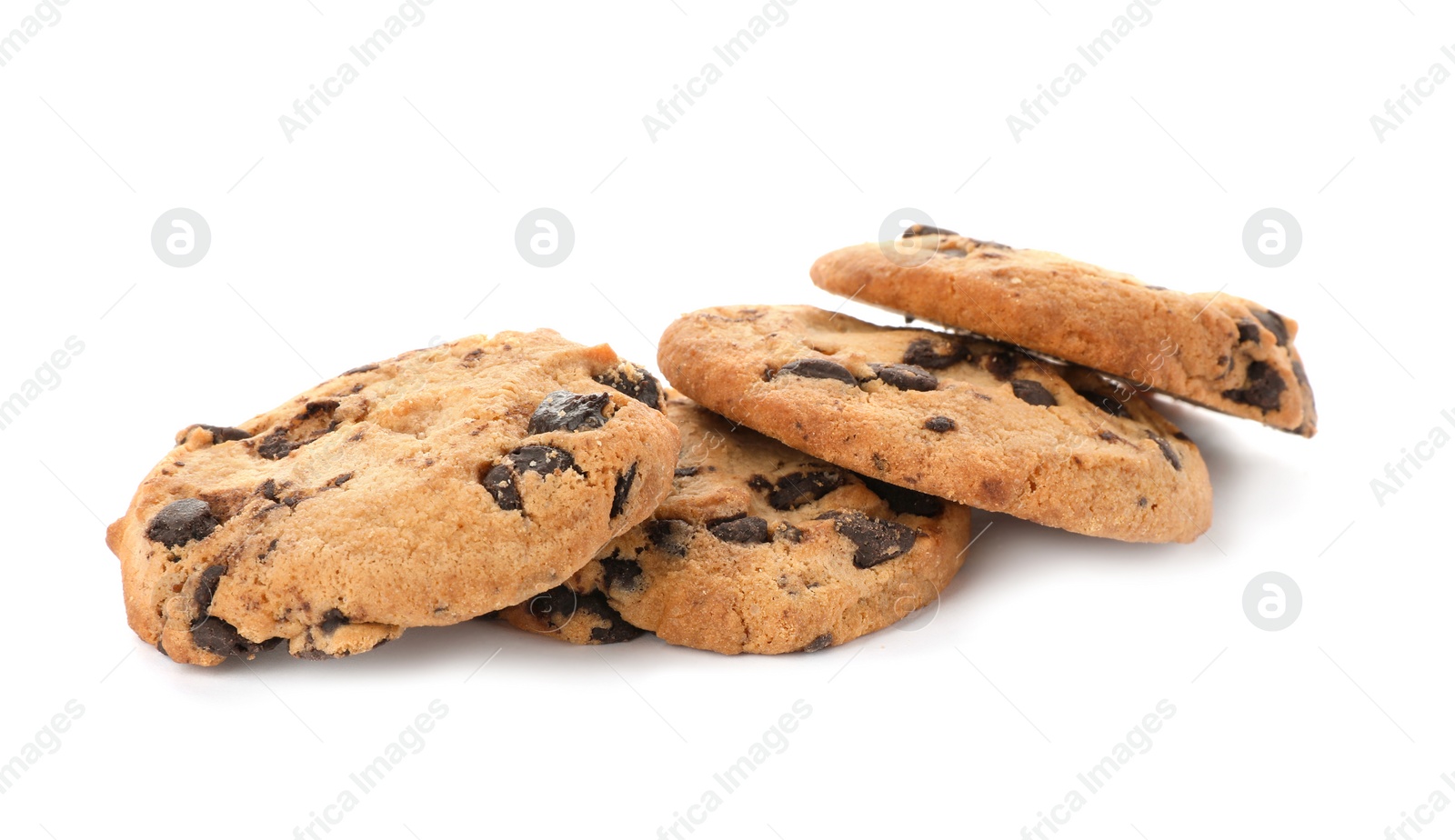 Photo of Tasty chocolate cookies on white background