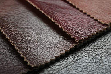 Photo of Texture of different leather as background, closeup