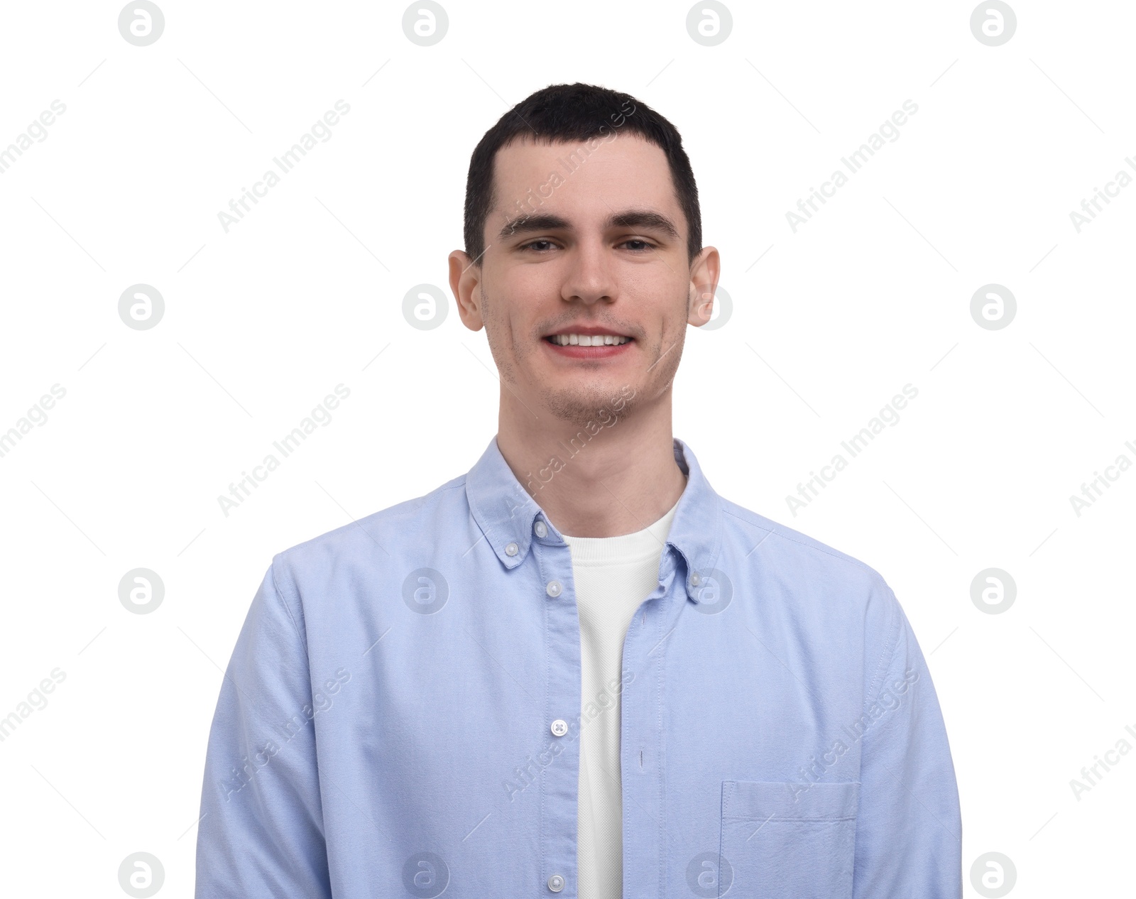 Photo of Portrait of happy man on white background