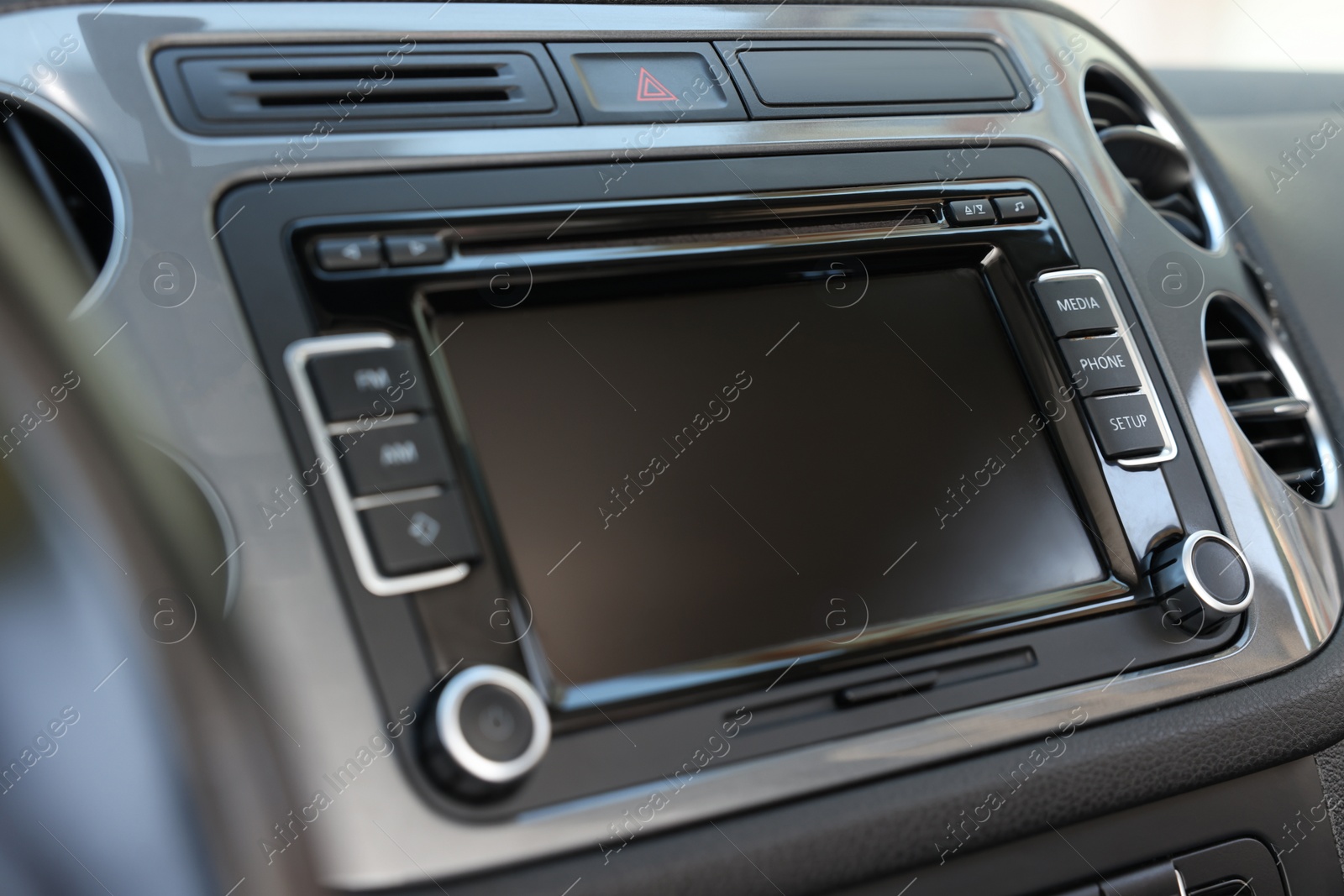 Photo of Closeup view of dashboard with vehicle audio in car