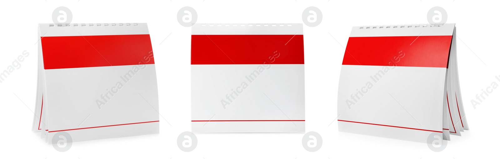 Image of Collage of blank paper calendar on white background. Space for design 