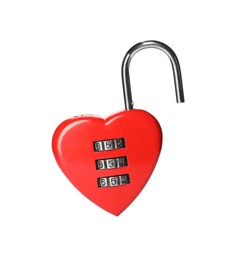 Photo of Red heart shaped padlock isolated on white