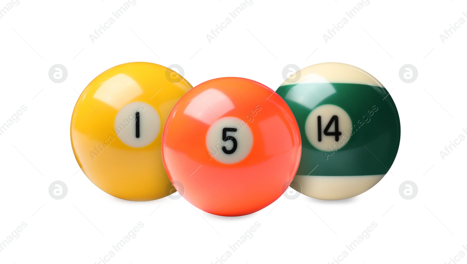 Image of Set with billiard balls on white background