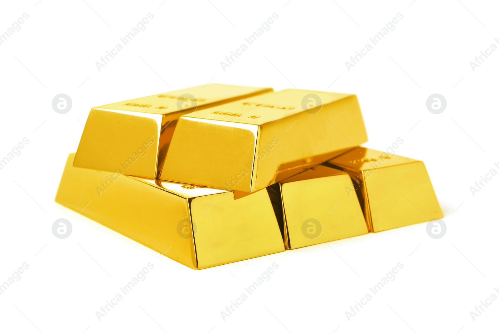 Photo of Precious shiny gold bars on white background