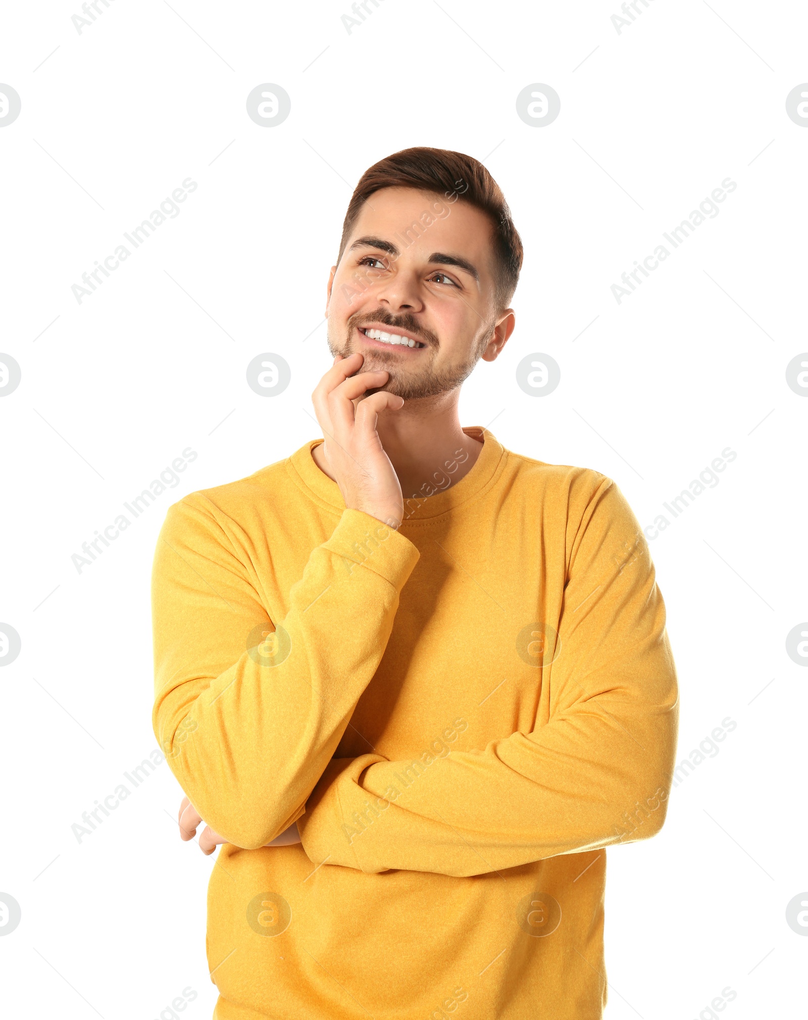 Photo of Portrait of happy handsome man on white background