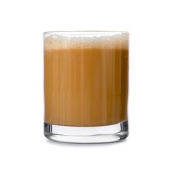 Photo of Tasty coffee in glass isolated on white