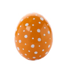Photo of Decorated Easter egg on white background. Festive tradition