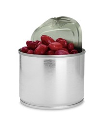 Photo of Tin can with kidney beans on white background