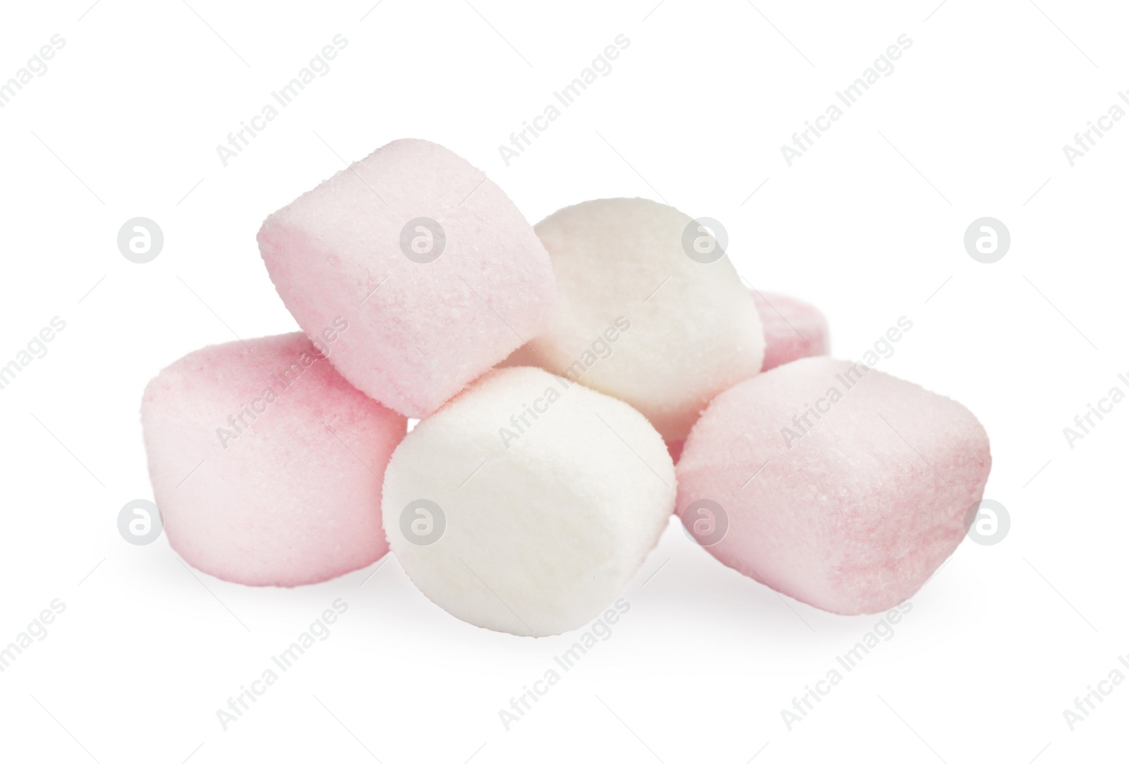 Photo of Pile of delicious sweet marshmallows on white background