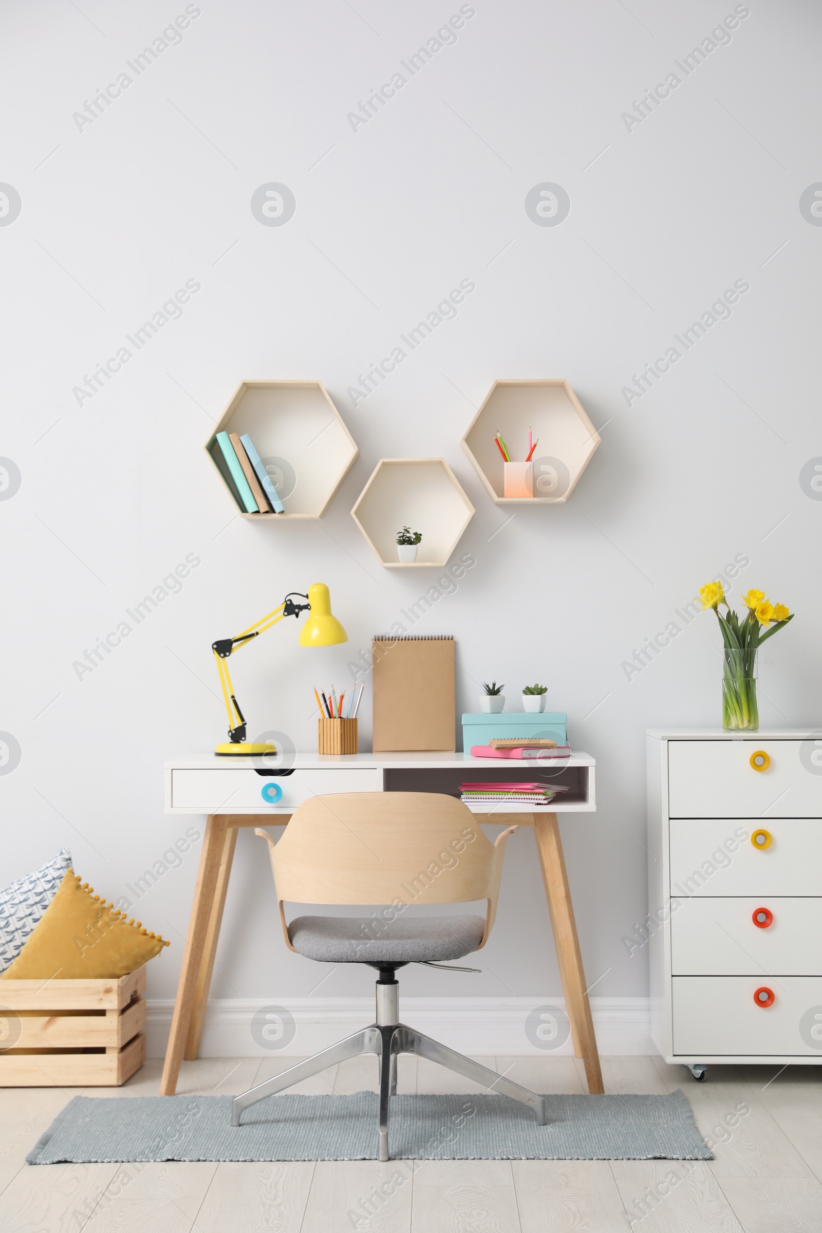 Photo of Stylish room interior with modern comfortable workplace