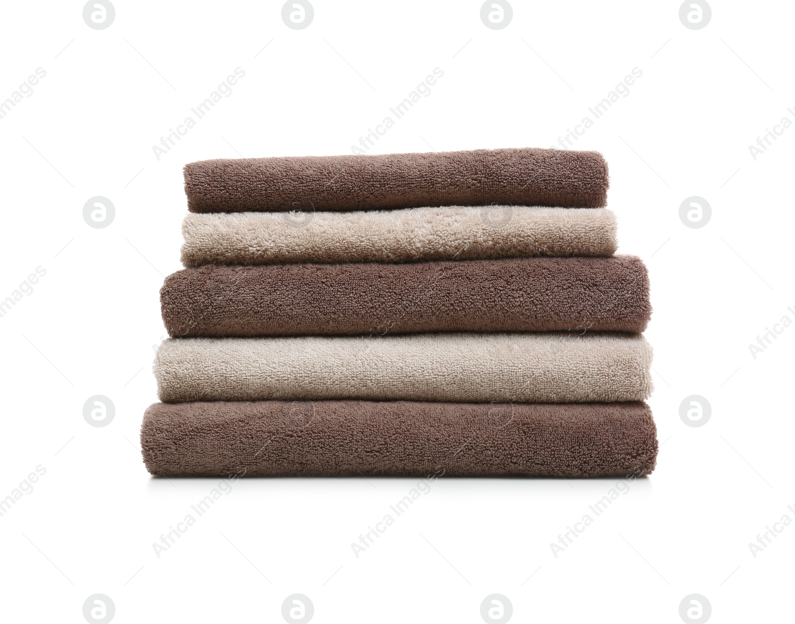 Photo of Stack of clean folded towels on white background