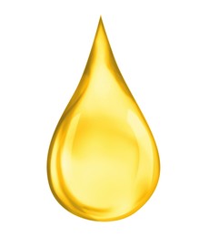 Image of Drop of golden oily liquid on white background