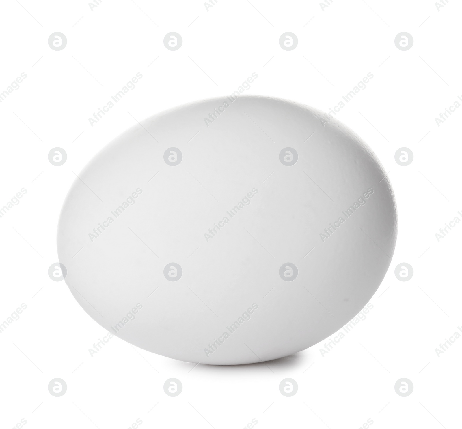 Photo of Single raw chicken egg on white background