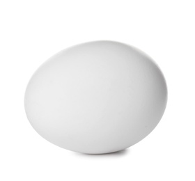 Single raw chicken egg on white background