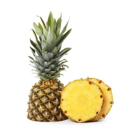 Photo of Tasty raw cut pineapple on white background