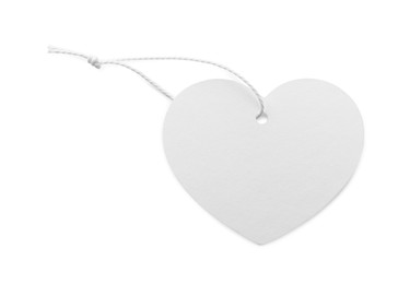 Photo of Heart shaped tag with space for text isolated on white, top view