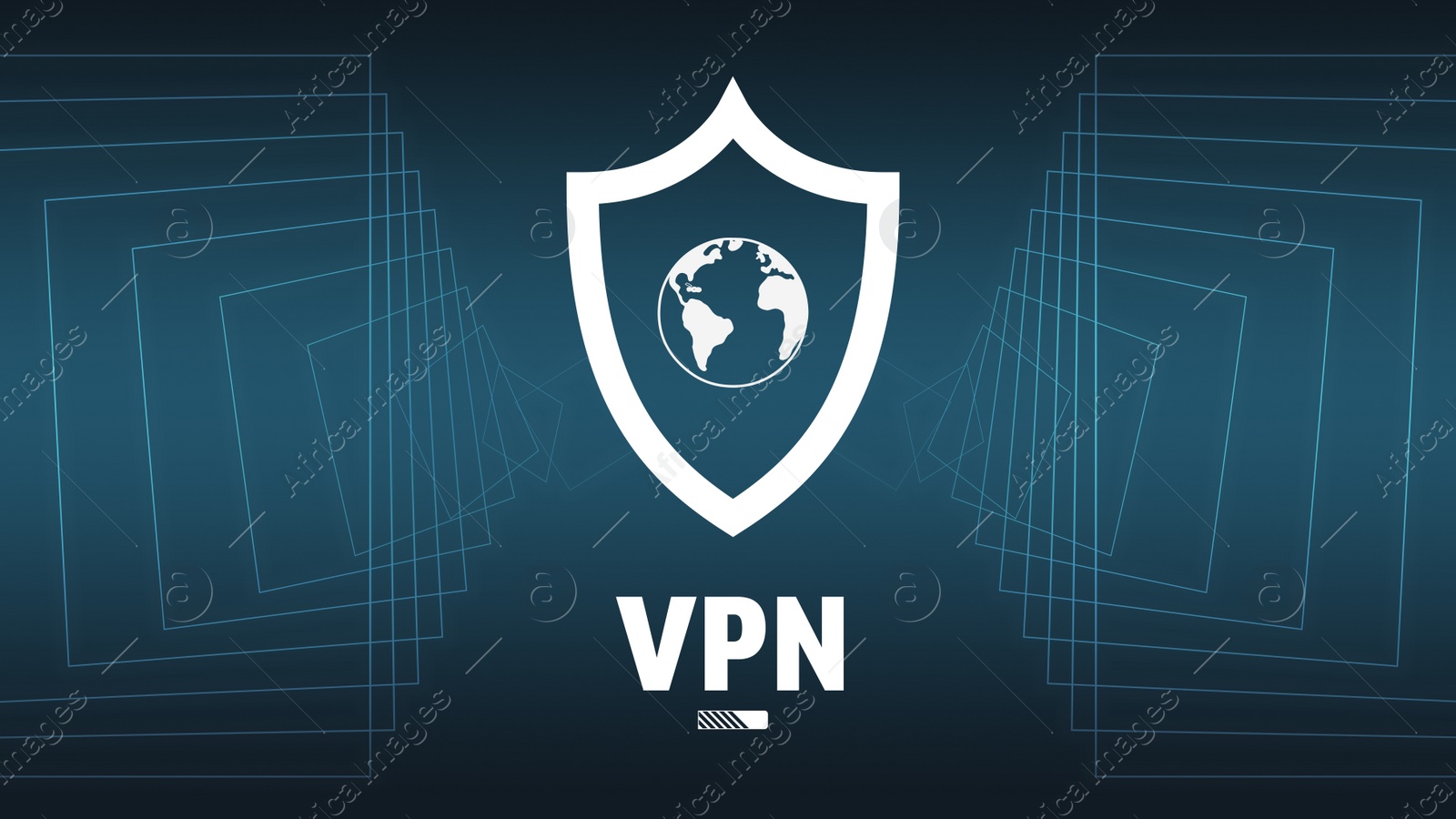 Illustration of Concept of secure network connection. Acronym VPN on color background, illustration