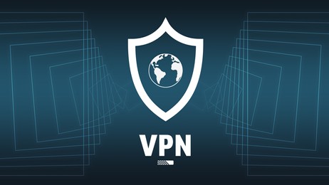 Concept of secure network connection. Acronym VPN on color background, illustration