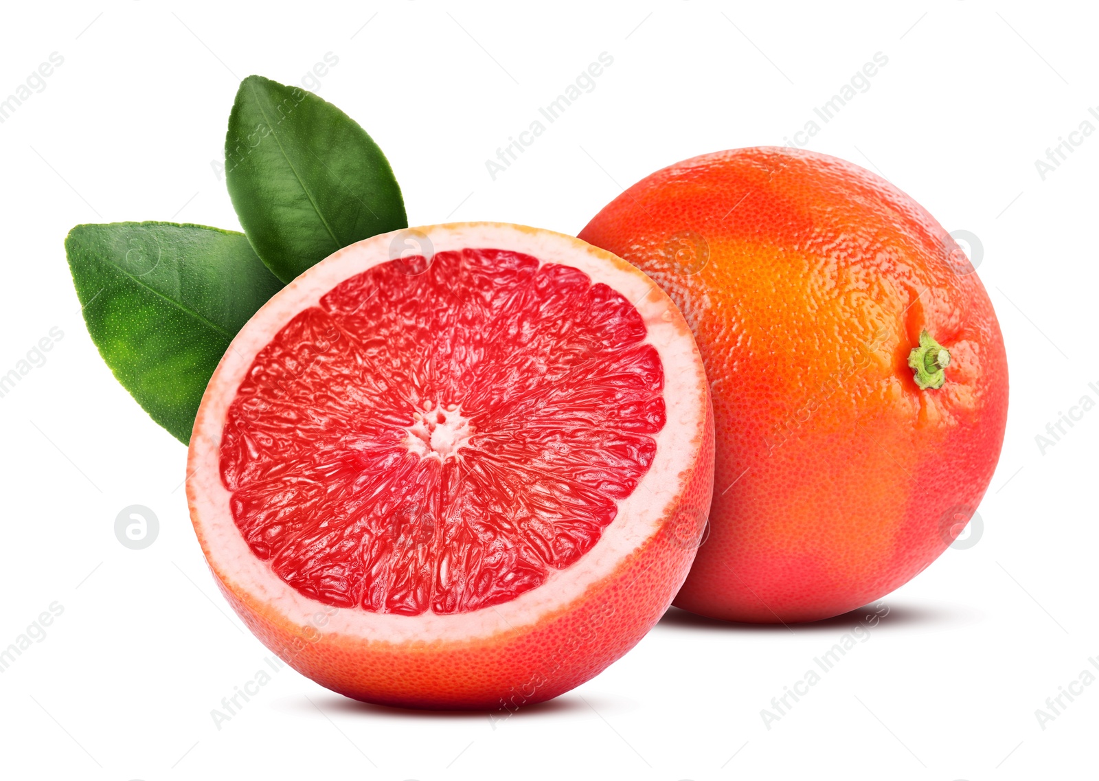 Image of Fresh whole and cut grapefruits isolated on white