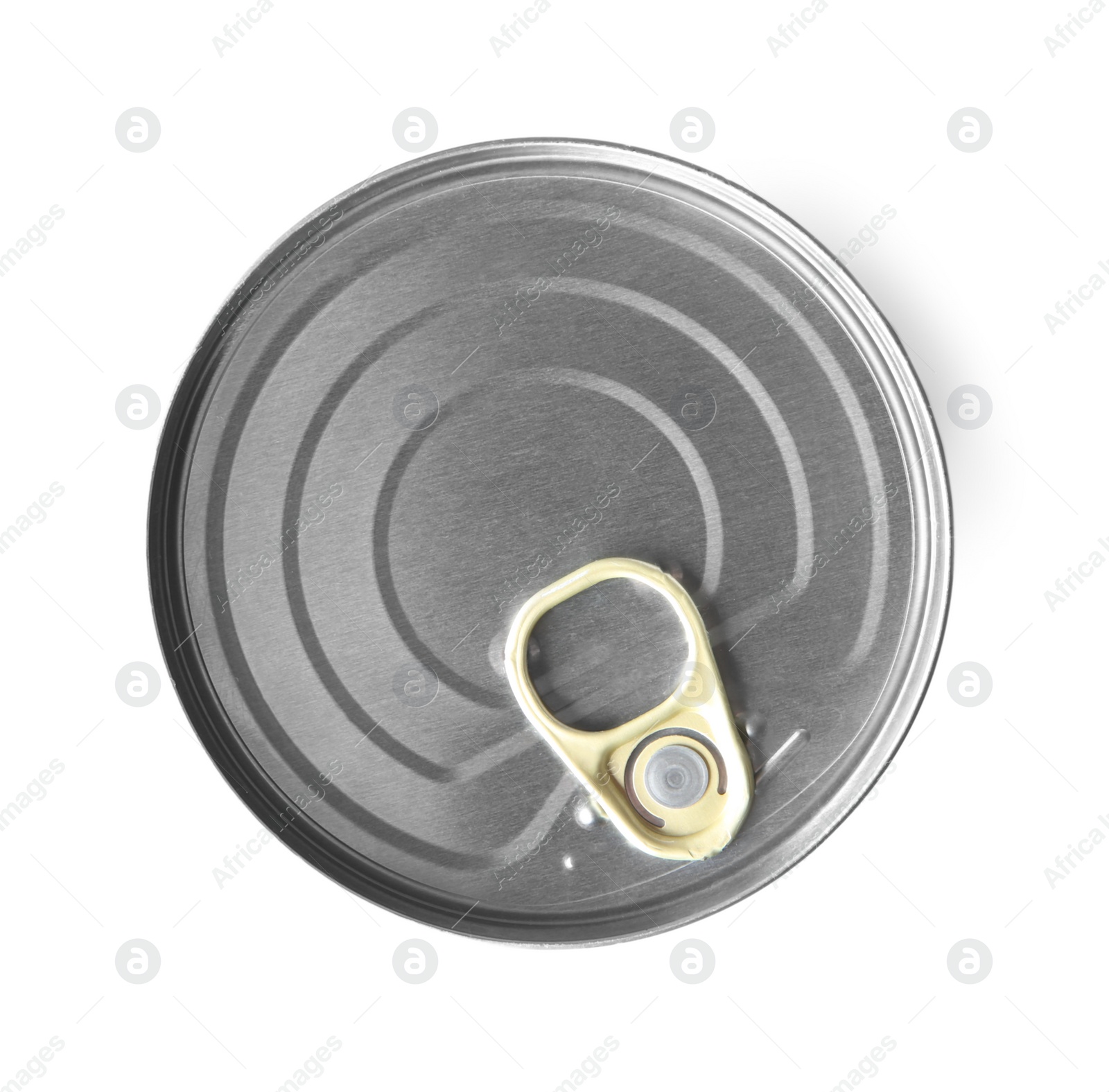 Photo of Closed tin can isolated on white, top view