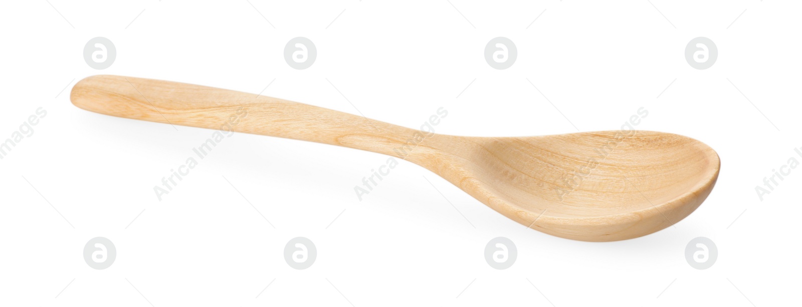 Photo of One empty wooden spoon isolated on white