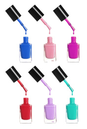 Image of Setdifferent nail polishes dripping on white background
