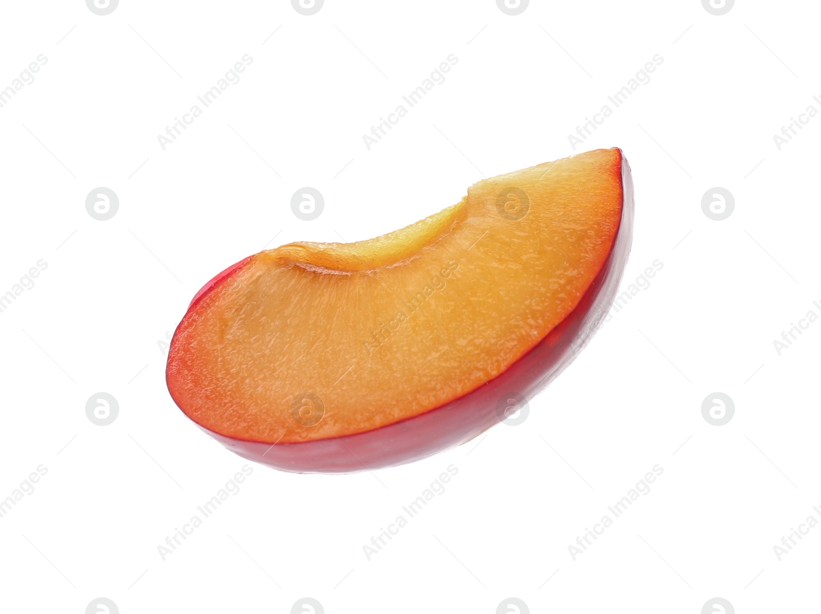 Photo of Slice of ripe plum isolated on white