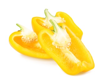 Cut yellow bell peppers isolated on white